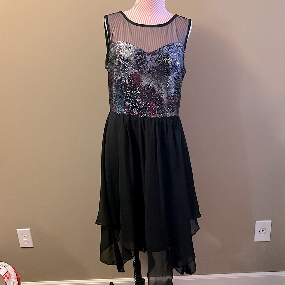 Studio One Sleeveless Midi Black Cocktail Dress Sequins - 12